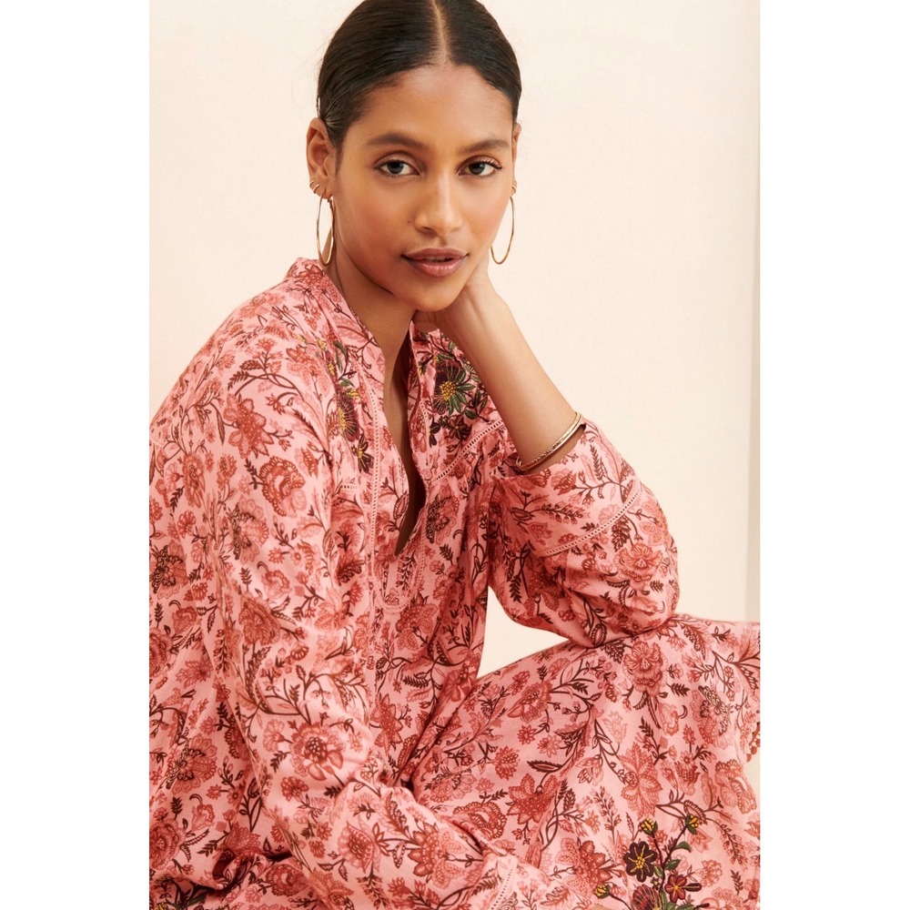 Anthropologie Ollari Rose Garden Embroidered Dress Pink Floral Mini XS NWT - Picture 3 of 6